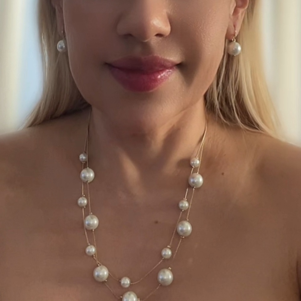 Elegant Pearl Necklace and Earring Set